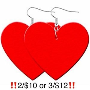 Red Heart Earrings Faux Leather Dangling Drop Valentine’s Day Statement Earrings